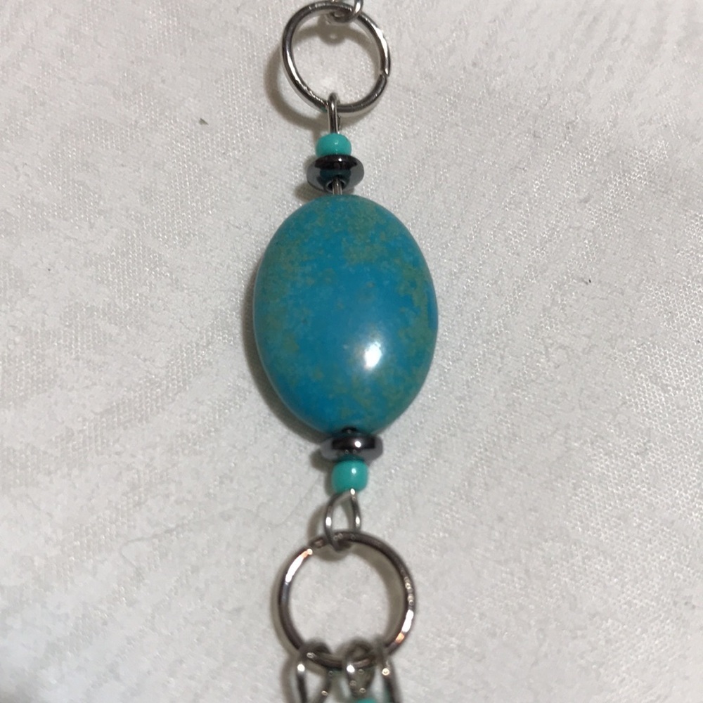 Metal Shepherds Hook Bkmk w/Chain & Turq Magnesite Gemstone,Glass, & Metal Beads - Picture 5 of 10